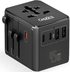 Ceptics 8 in 1 Universal Travel Adapter for EU, UK, US, AU and More, World Travel Adapter, 2X US Socket, Universal Socket, 3X USB-C and 2X USB-A, 45W Fast Charge – UP-45KU-BL