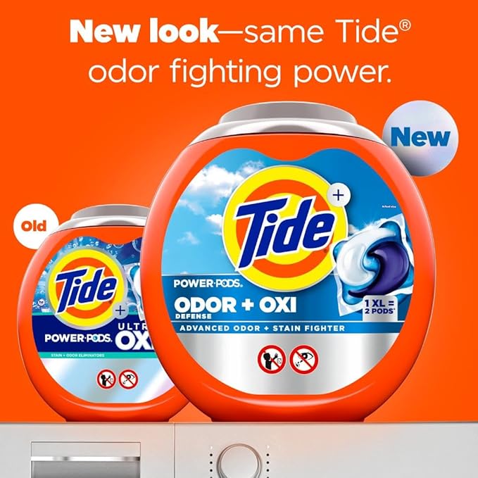 Tide Odor Defense + Oxi Laundry Detergent Pacs, Original Scent, 25 Count, Advanced Odor + Stain Fighter, laudry soap washing detergent pacs