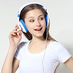 rockpapa Comfort Kids Headphones for School, Lightweight Foldable Portable Childs Boys Girls Teens Headphones Wired 3.5mm with 4.9ft Cord for Travel Airplane Tablet Phone Pad Laptop White/Blue