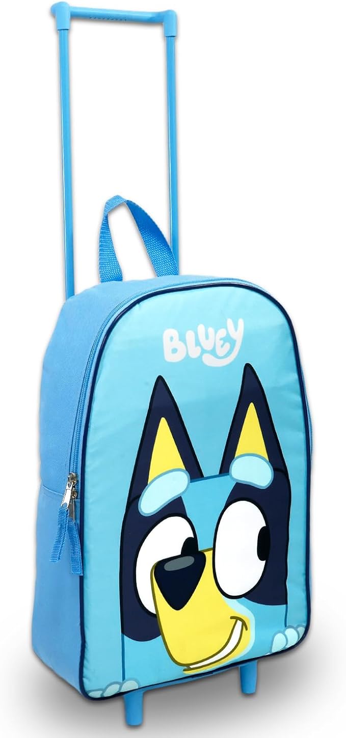 Bluey Luggage Set for Kids - Bundle with 4 Piece Carry-On Bag Set 16’’ Luggage with Wheels, Water Bottle, Plus More | Bluey Travel Rolling Suitcase for Boys, Girls