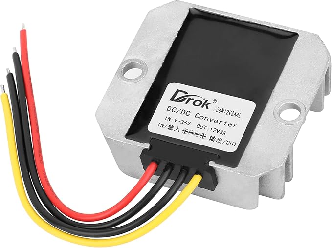 DROK Boost Buck Converter 9V-36V to 12V 3A 36W Aluminium Shell Waterproof Auto Step Up Down Voltage Regulator 12V Volt Transformer for Car Audio Solar Power System LCD Television LED Display Screen