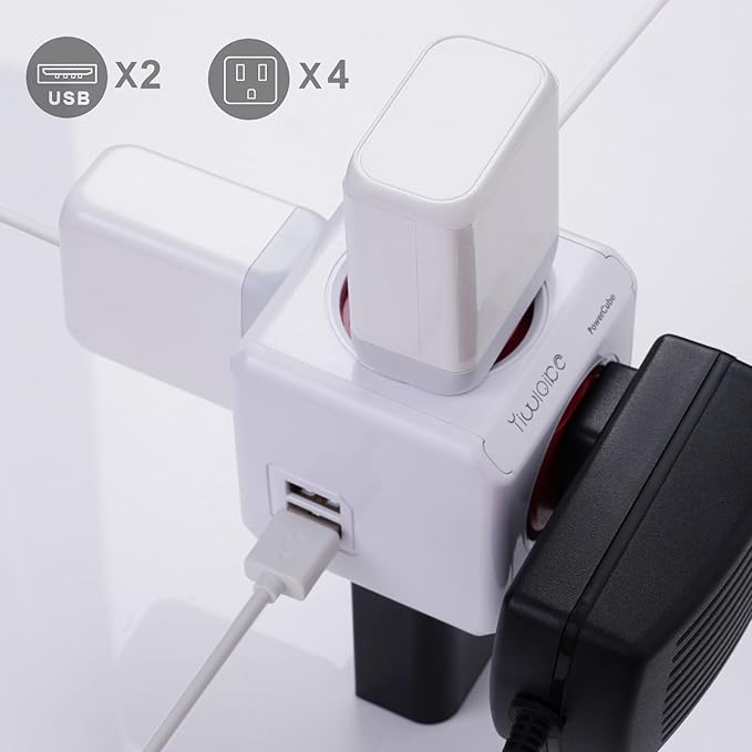 Surge Protector Power Board, 4 - Outlet Extender Multi - Plug Socket with 2 USB Charging Ports, 175 Joules Protection, Suitable for Homes, Offices, ETL - Certified (red)