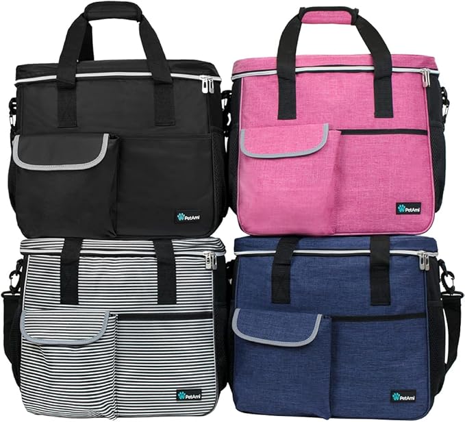 PetAmi Dog Travel Bag, Travel Pet Bag Organizer, Dog Food Travel Bag with Container Collapsible Bowls, Pet Travel Supplies Gift Accessories for Weekend Camping, Puppy Cat Diaper Bag, Black Large