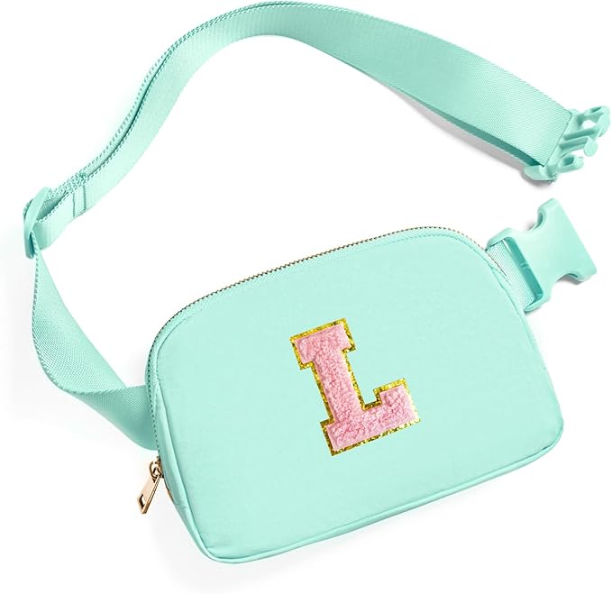 Gitus Belt Bag Fanny Pack Crossbody Bags with Initial Letter Patch Cute Stuff Birthday Gifts for Teenager Girls Trendy Preppy Stuff for Teen Girls Cool Stuff for Teens (Mint Green-L)