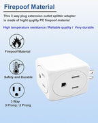 3 Plug Outlet Splitter Adapter 3 Pack - Small Multi Plug Wall Outlet Extender - 3 Way Plug Extension Adapter for Cruise Ship, Home Office, Dorm Room, Travel Essentials, Easy to Install,White