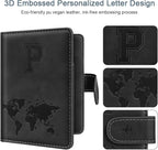 Passport Holder Cover Personalized Initial Letter A-Z Travel Wallet RFID Blocking Passport Cover Passport Book Holders for Women and Men, Black-P