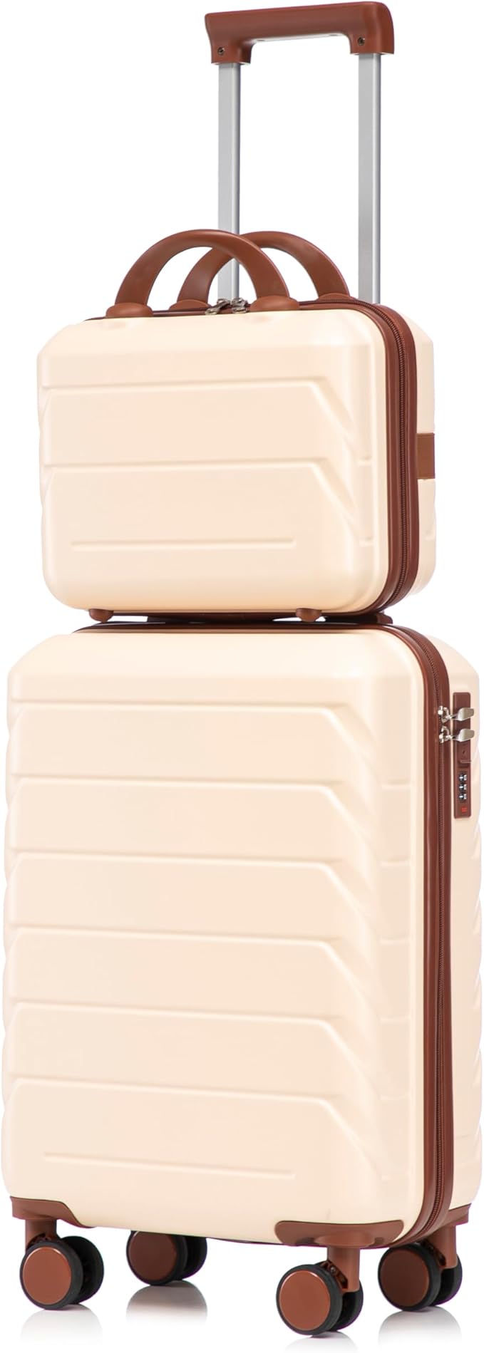 Kids Luggage Sets for Girls, 2 Piece Luggage Set, 20 Inch Rotating Wheel Suitcase with 14 Inch Cosmetic Case, Lightweight Hardshell Suitcase with 360° Spinner Wheels for Travel (Beige)
