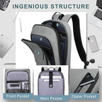 hk Backpack for Men Business Slim Backpack with USB Charger Computer Lightweight Anti-theft Travel Backpacks 15.6 inch Water Resistant Laptop Bag for Work Office College-Grey