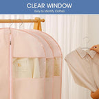 Dress Bags for Gowns, 65'' Pink Garment Bags for Hanging Clothes, Dress Garment Bag Women, Long Dress Cover with Clear Window for Dresses, Coats, Uniforms（2 Pack）