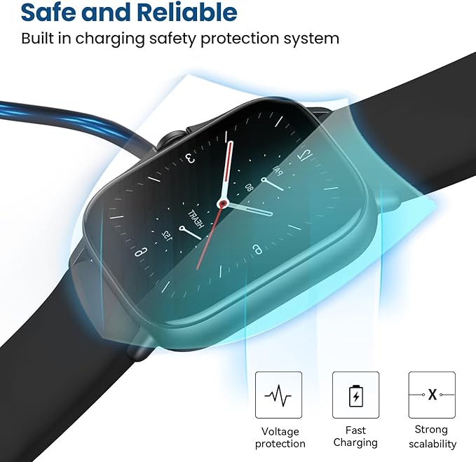 2-Pack Chargers for TRAUSI TG08/Trendia TG09/DIVElink&OYV&JeeJTek TGW008 TGW101/SUNKTA &LIGE &Linwear &EIGIIS K52 Smart Watch Charger, Charging Cable Magnetic 7.62mm, 60cm (Black&Black)