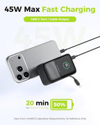 CHARCO Portable Charger Power Bank Fast Charging 45W, 10000mAh Battery Pack Charger Portable with Retractable USB C Cable, Travel Essential Powerbank Compatible with iPhone 17/16 Series, Samsung