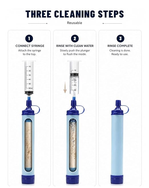 Water Filter, Portable Water Filter Straw, Emergency Survival Filtration System, Lightweight Personal Water Purifier, Includes 480ml Reservoir & Tube, for Hiking, Camping, Travel (3)
