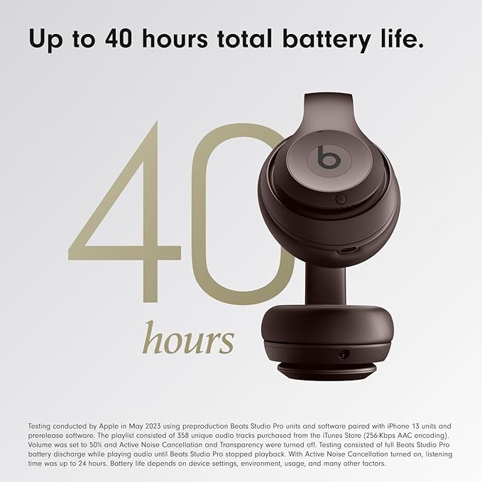Beats Studio Pro Premium Wireless Over-Ear Headphones- Up to 40-Hour Battery Life, Active Noise Cancelling, Great for Travel & Commuting, USB-C Lossless Audio, Apple & Android Compatible - Deep Brown