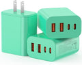 USB C Charger Block, 3-Pack 40W Wall Plug Fast Charging Block, 4-Port PD + QC Power Adapter Type C Charging Blocks Cube, Compatible with iPhone 17/16/15/14/13/12/11/Pro Max, Tablets（Green）