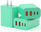 USB C Charger Block, 3-Pack 40W Wall Plug Fast Charging Block, 4-Port PD + QC Power Adapter Type C Charging Blocks Cube, Compatible with iPhone 17/16/15/14/13/12/11/Pro Max, Tablets（Green）