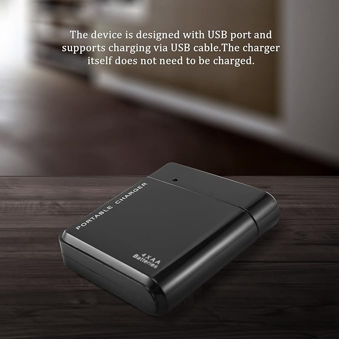 Black 4X AA Battery Portable Emergency Power Charger USB for Cell Phone, 046139