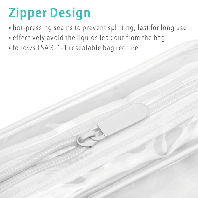 F-color TSA Approved Toiletry Bag 3 Pack Medium - Clear Makeup Bag Travel Quart Size for Women Men, Clear Cosmetic Bag Airport Airline Compliant Carry on Bag, Active White