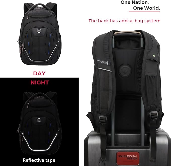 Swissdigital Design TSA Business Laptop Backpack For Men with Apple Find My,Travel Backpack With USB Charging Port,RFID Pockets Presents For Men Fits 15.6 Inch Computer | J16BT9508F-1
