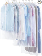 Carbrea Translucent Garment Bags for Hanging Clothes - Frosted Clothes Storage Bags for Suits, Dresses, Closet Storage - 10 Pack