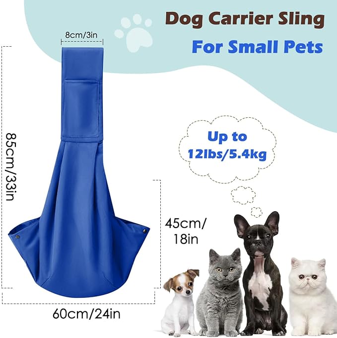 Pawaboo Small Dog Sling Carrier, Reversible Hands Free Dog Sling Carriers for Small Dogs and Cats, Puppy Slings Carrier with Safety Harness, Puppy Essentials, Sapphire Blue