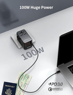 MOMAX 100W Universal Travel Adapter, 5-in-1 GaN International Power Adapter for Laptop, Phone, 2 USB-C PD & 2 USB-A QC Wall Charger, European Travel Plug Adapter for UK/US/AUS/JP, Travel Essentials