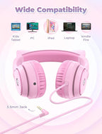 iClever Kids Headphones with Cat Ear Led Light Up, Safe Volume Limite, FunShare, Foldable, Over-Ear Headphones for Kids for School/iPad/Tablet/Travel, Meow Donut-Pink