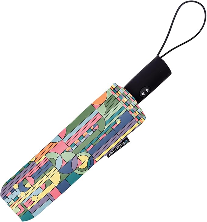 RainCaper Frank Lloyd Wright Windproof Auto Open Close 43” Coverage Folding Travel Umbrella with Matching Sleeve