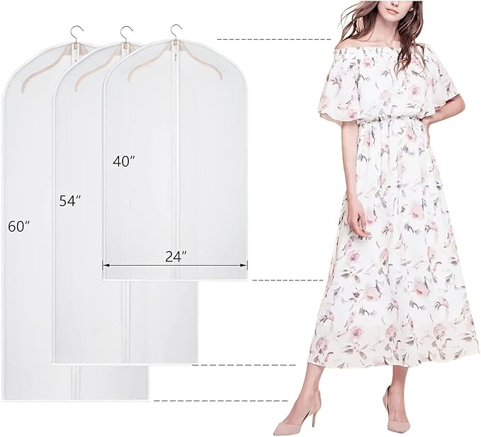 Clear Garment Bags for Closet Storage Suit Bag Set of 8 Hanging Clothes Cover Dress Bag Dust-Proof with Zipper for Suit, Coat, Long Dresses Clothes Storage 24” x60”