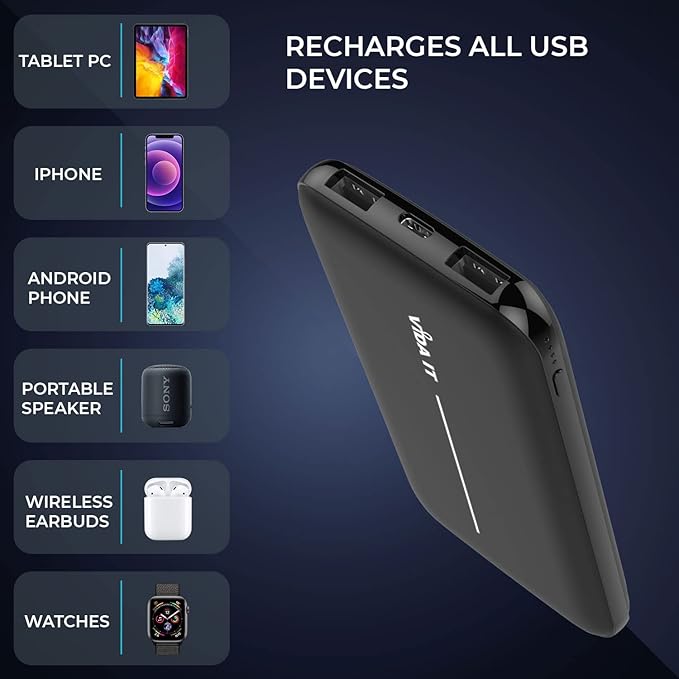 Slim USB 5V 2A Power Bank for Heated Clothing Vest Jacket Battery Pack for Heated Hoodie Coat 10000mAh Portable Phone Charger for iPhone Samsung Cellphone USBC Power Pack for Heated Seat Chair