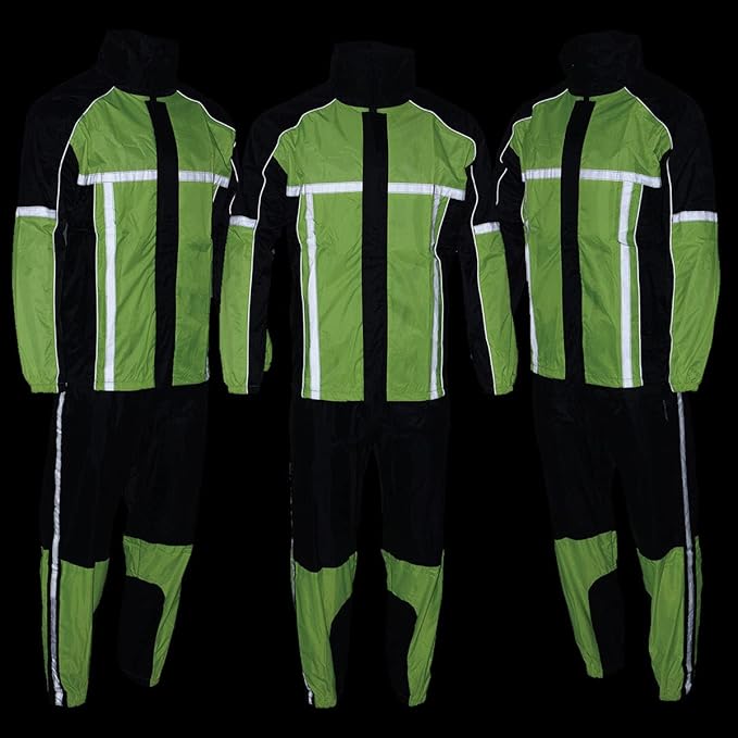 Milwaukee Leather MPM9510 Men's Black Water-Resistant Motorcycle Rain Suit with Hi Vis Reflective Tape