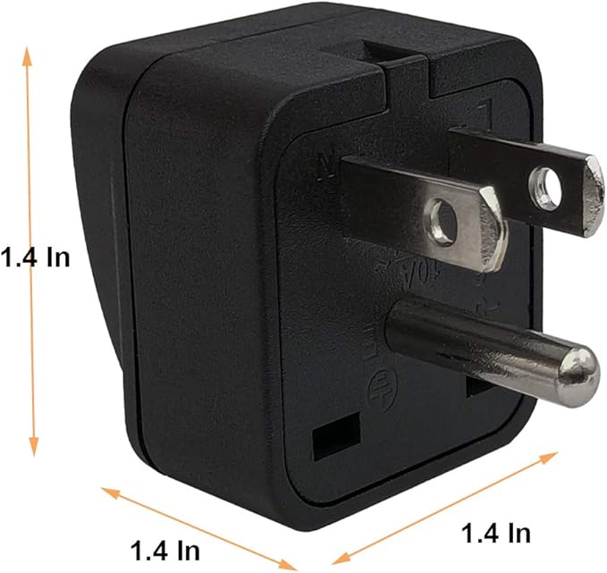 US Travel Plug Adapter EU/UK/AU/in/CN/JP/Asia/Italy/Brazil to USA (Type B), 3 Prong Grounded USA Wall Plug, International Mini Travel Adapter and Converter, Wall Outlet Power Charger Converter Black