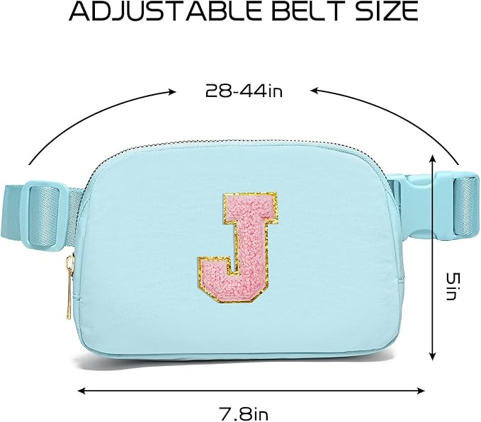 Gitus Gifts for 7 8 9 10 11 Year Old Girls Belt Bag Fanny Pack Crossbody Bags with Initial Letter Patch Birthday Gifts for Daughter Sister Friends Teen girls (Icing Blue-J)