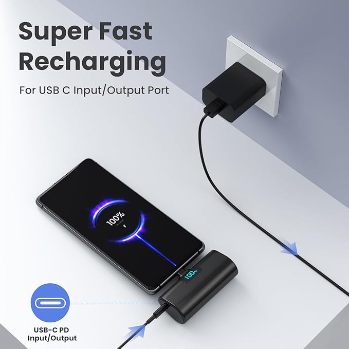 [2-Pack]Portable Charger for iPhone 16/15 Series,5200mAh PD USB C Power Bank Built-in USB-C Connector,Battery Pack Compatible with iPhone 16/16 Plus/16 Pro/16 Pro Max/15 Series,Android (Black+Pink)