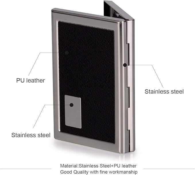EASTNIGHTS RFID Credit Card Holder Metal Wallet Stainless Steel and Pu Leather Credit Card Protector Case for Men or Women (black)