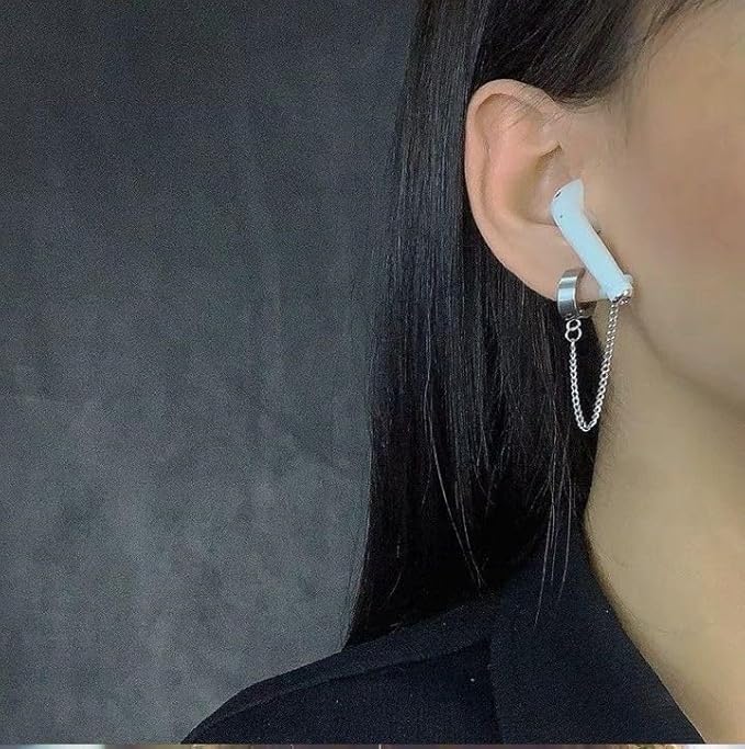 4 Pair Wireless Earbuds Anti-Lost Straps Wireless Ear Buds Clip Holder Protector Lanyard Chain Earrings for Apple AirPods Echo Buds Bluetooth Headphones ENC In-ear Earphones Needn't Ear Hole