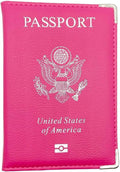 Missmore PU Leather Passport Cover with Gold USA Logo Printed for Travel (Rose Red)