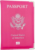 Missmore PU Leather Passport Cover with Gold USA Logo Printed for Travel (Rose Red)