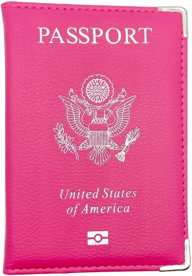 Missmore PU Leather Passport Cover with Gold USA Logo Printed for Travel (Rose Red)