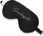 ZIMASILK 100% Natural Silk Sleep Mask Blindfold,Adjustable Super-Smooth Soft Eye Mask for Sleep with Bag(Good Night - Black)