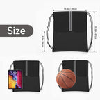 Drawstring Backpack Sports Gym Bag, Draw String Back Bag for Men Women, Lightweight Sackpack with Zipper Pocket, Durable Large Two Tone Black