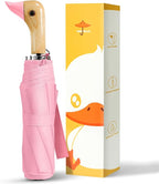 Compact Small Umbrellas for Rain&Sun, Cute Design Duck Head Umbrella for Girls Gifts, 8 Ribs Folding Umbrella with Wooden Handle
