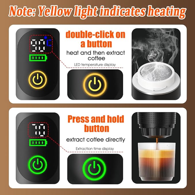Portable Espresso Maker and Metal Stand Set, Self-Heating Travel Coffee Machine, Rechargeable Coffee Maker with Digital Display, 3-in-1 for Ground Coffee & Capsules, Camping RV Office
