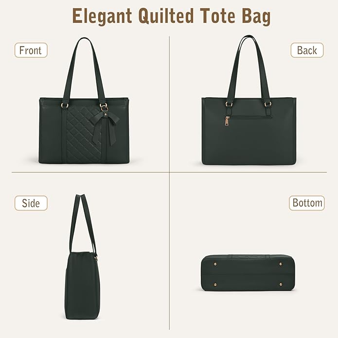 RAINSMORE Laptop Bag for Women 15.6 Inch Work Tote Bags Waterproof Leather Laptop Tote Professional Computer Briefcase