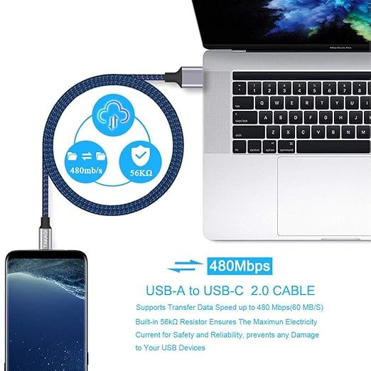 TAKAGI USB to USB C Cable (3Pack 6ft) USB A to Type C Cable Fast Charging Nylon Braided Data Sync Transfer Cord USB C Charger (Blue)