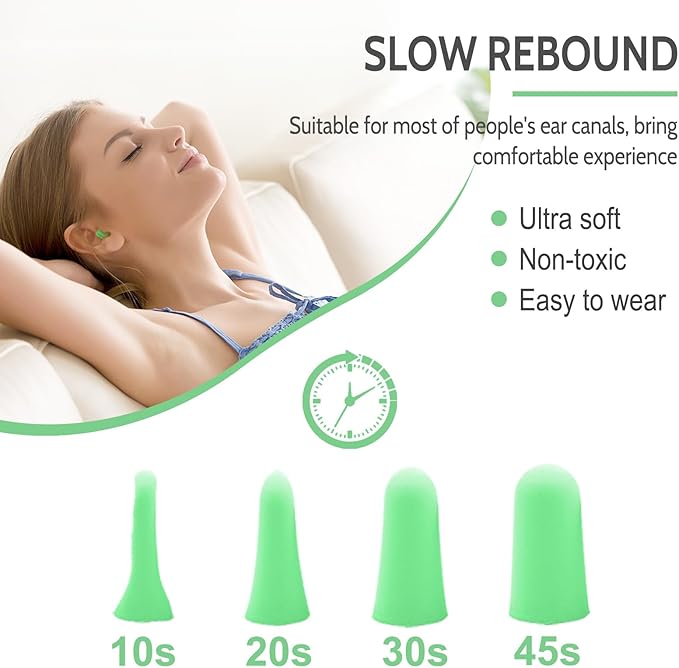 LYSIAN Foam Ear Plugs for Sleeping, 60 Pairs, SNR 38dB Noise Reduction Earplugs, Soft Slow Rebound Earplugs for Snoring, Study, Travel, Concerts, Work and Hearing Protection, Green