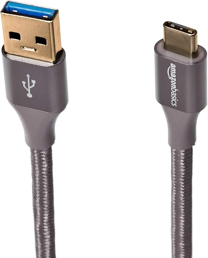Amazon Basics USB-C to USB-A 3.1 Gen 1 Fast Charger Cable, Double Braided Nylon Cord, 5Gbps High-Speed for Apple iPhone 16/15, iPad, Samsung Galaxy, Tablets, Laptops, 10 Foot, Dark Gray