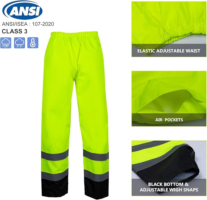 VENDACE Class 3 High Visibility Rain Suits,Rain Gear for Men Yellow/Lime Reflective Hi Vis Safety Rain Work Jacket,Pants