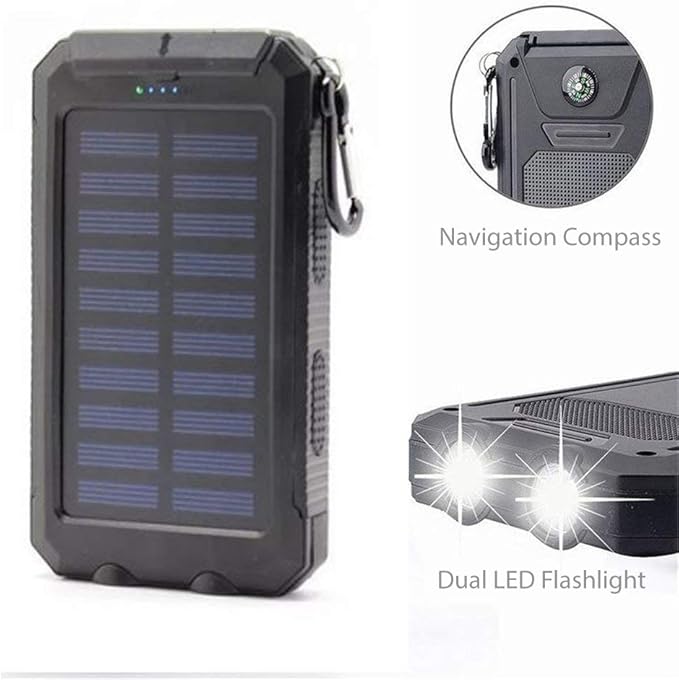 BoxWave Power Bank Compatible with Energizer Energy E500S - Solar Rejuva PowerPack (10000mAh), Solar Powered Backup Power Bank 10000mAh - Jet Black