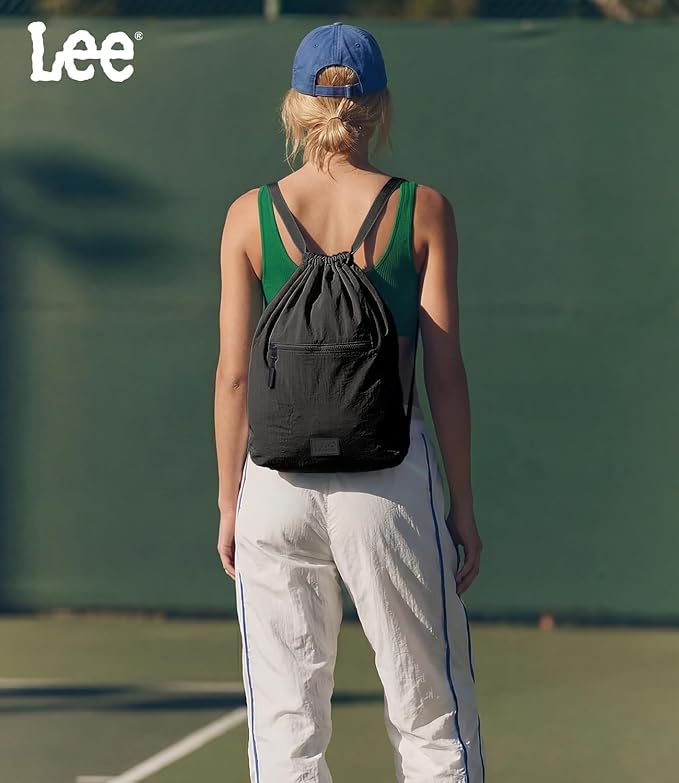 Lee Drawstring Backpack Bag Lightweight Small Gym Swim Beach Bag Water Resistant Sports Sackpack for Men Women, LEE48-002BK