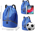 Valleycomfy Sports Drawstring Backpack - Water Resistant String Bag with Side Mesh Pockets Shoe Compartment Gym Backpack for Women & Men Blue